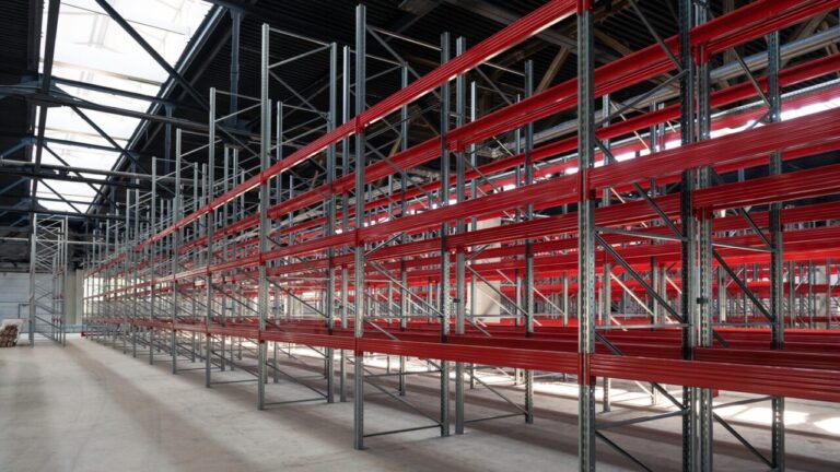Rayonnages industriels chargés de palettes dans un entrepôt logistique